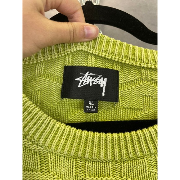 Stussy green repeat‎ S Logo cotton knit sweater XL - Picture 3 of 7